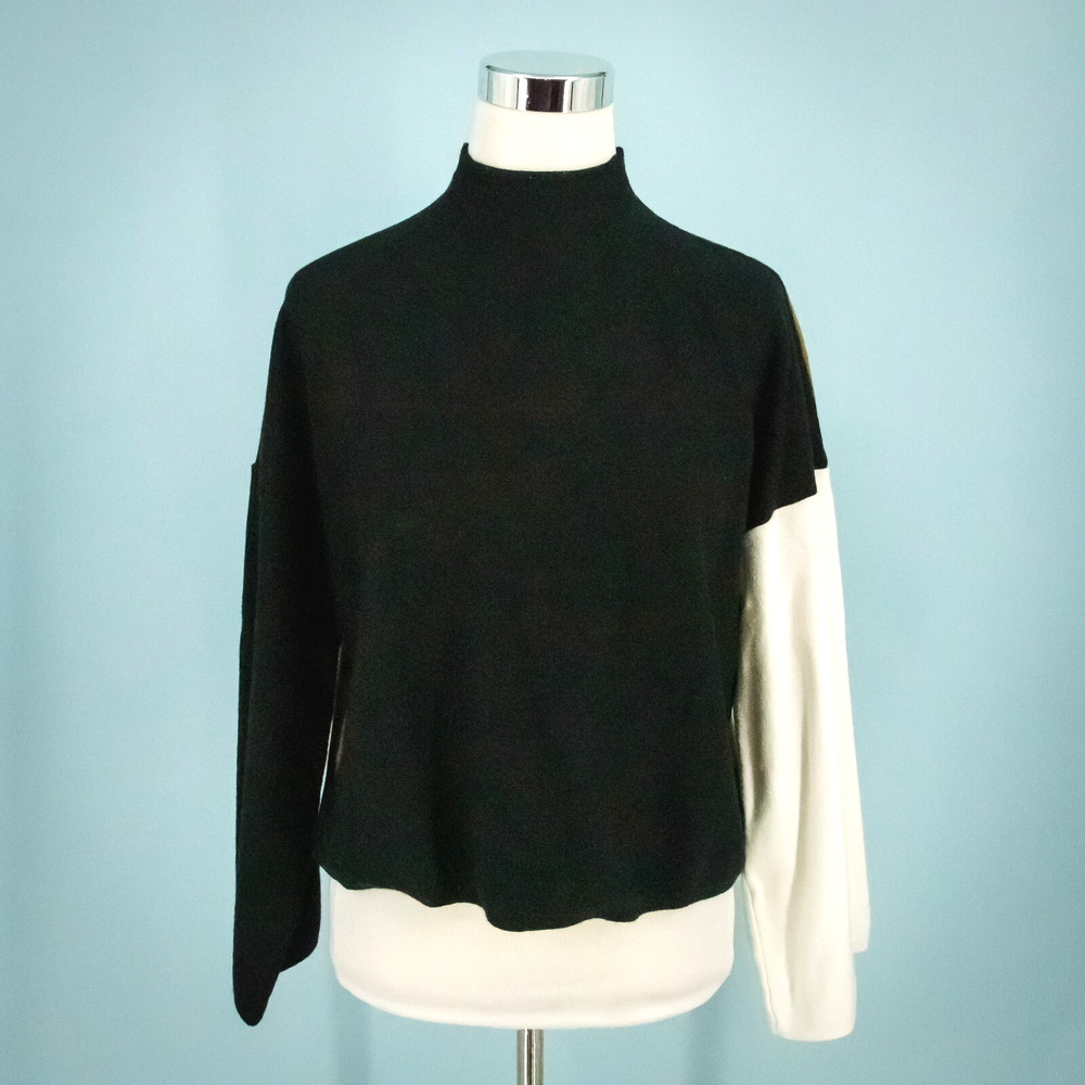 Modern Citizen Size Small S Pia Black Color Block Mock Neck Viscos Blend Sweater